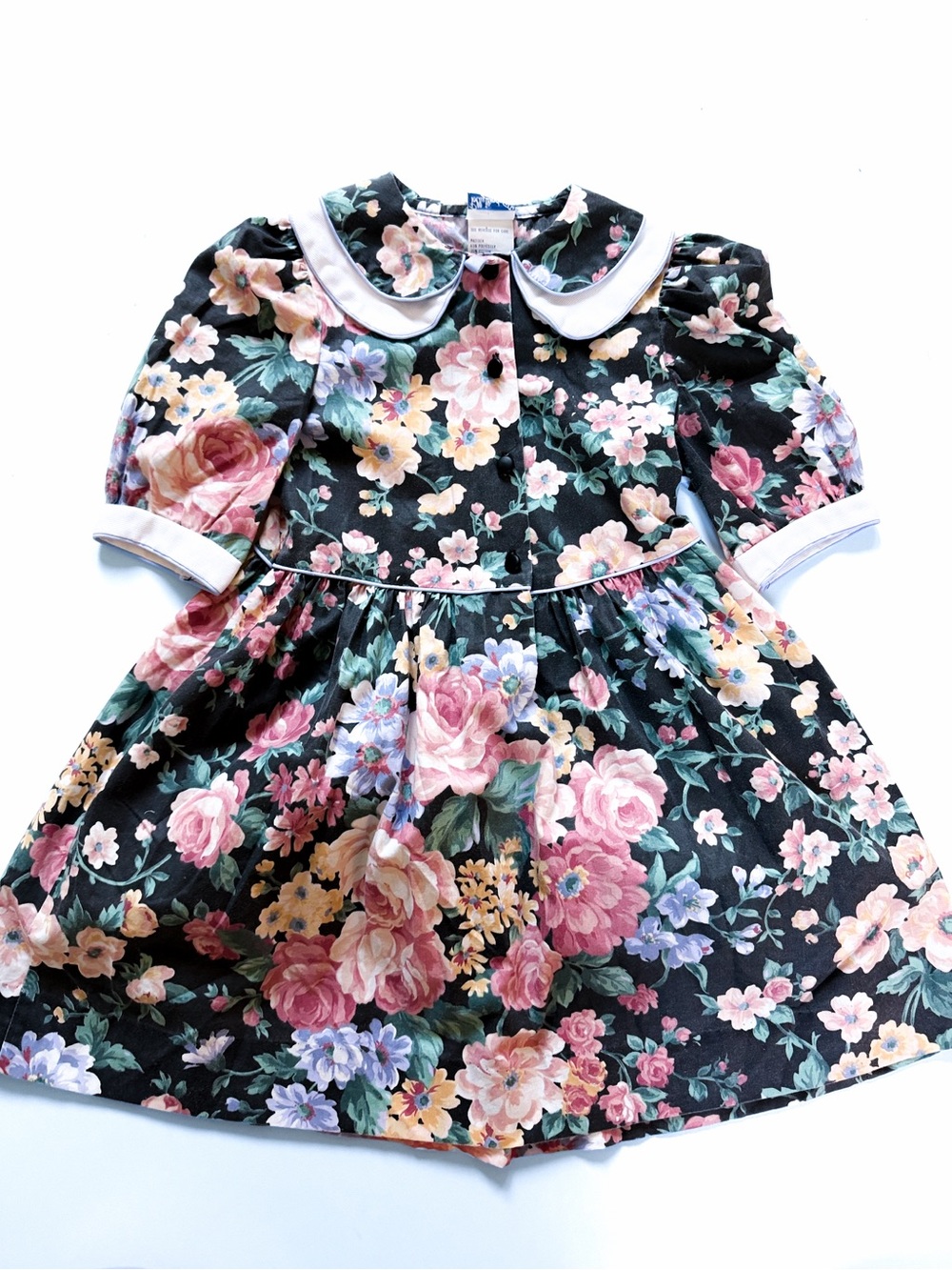 Vintage Polly Flinders Grey Floral Dress Girls Size 6